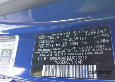 2021 Hyundai Elantra Sel z USA, uszkodzony, nr VIN KMHLM4AG1MU073313